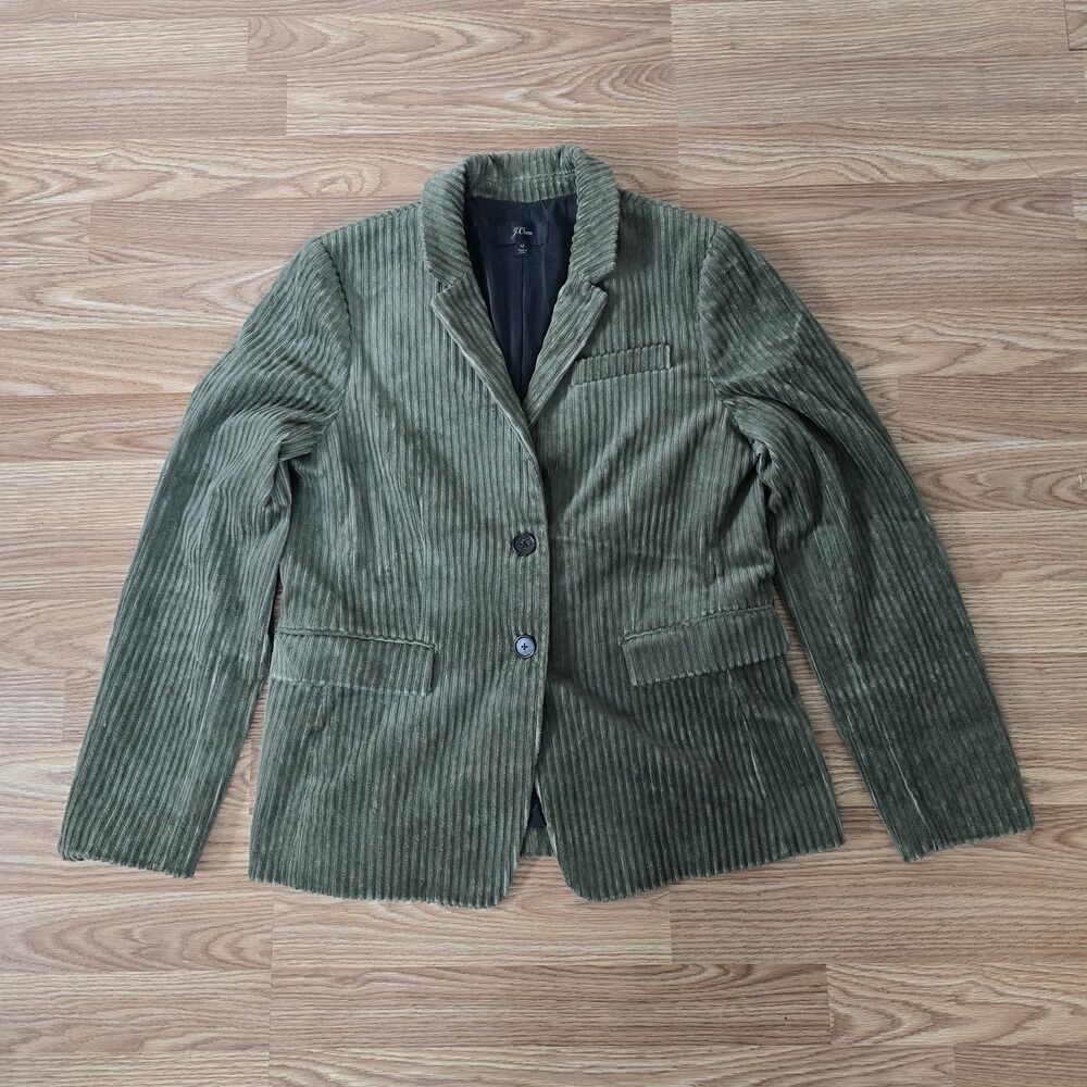 J. Crew Wide Wale Corduroy Boyfriend Blazer Women's Sz 12 Green Single Breasted